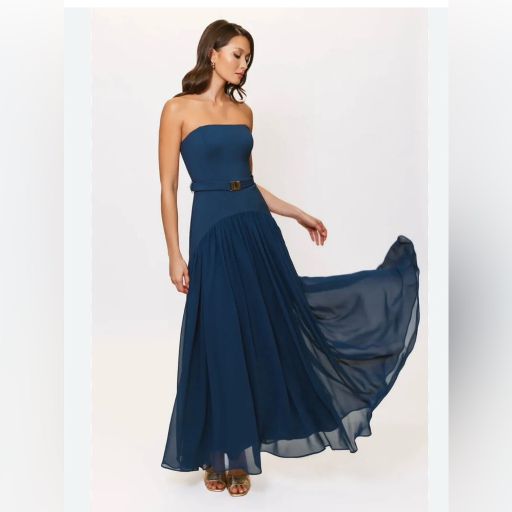 Hatch Strapless Navy Belted Chiffon Gown NWT